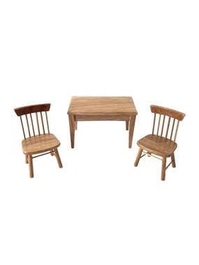 Vintage 2 Light Wood Spindle Chairs & Kitchen Table Dollhouse Miniature 1:12